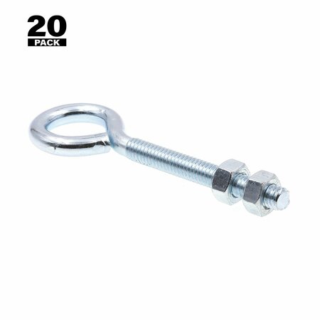 Prime-Line Eye Bolts With Nuts, 5/16 in.-18 X 4 in., Zinc Plated Steel, 20PK 9066630
